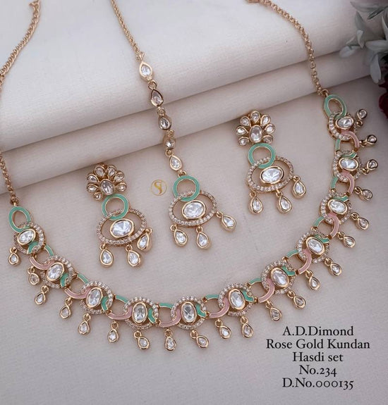 Ad Diamond Rose Gold Kundan Hasdi Set 9