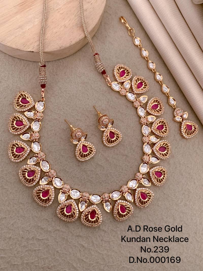 Ad Diamond Rose Gold Kundan Necklace 11