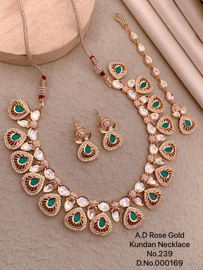 Ad Diamond Rose Gold Kundan Necklace 11
