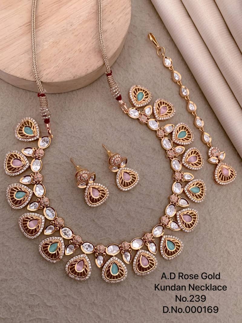 Ad Diamond Rose Gold Kundan Necklace 11