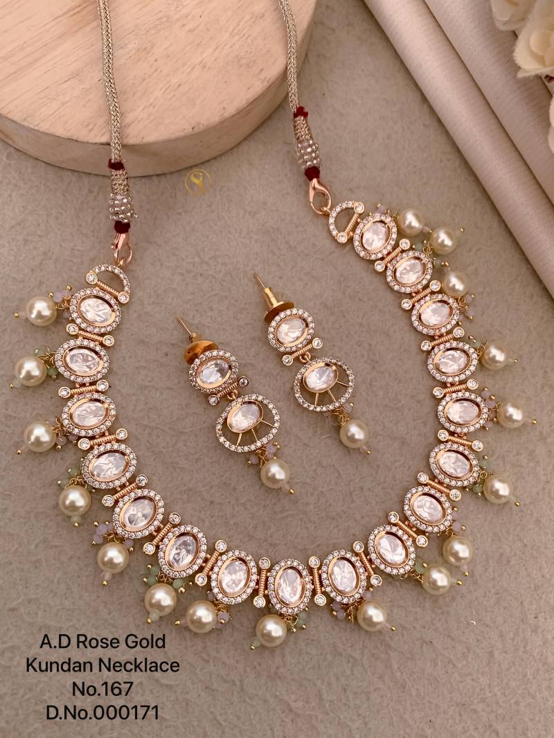 Ad Diamond Rose Gold Kundan Necklace 9