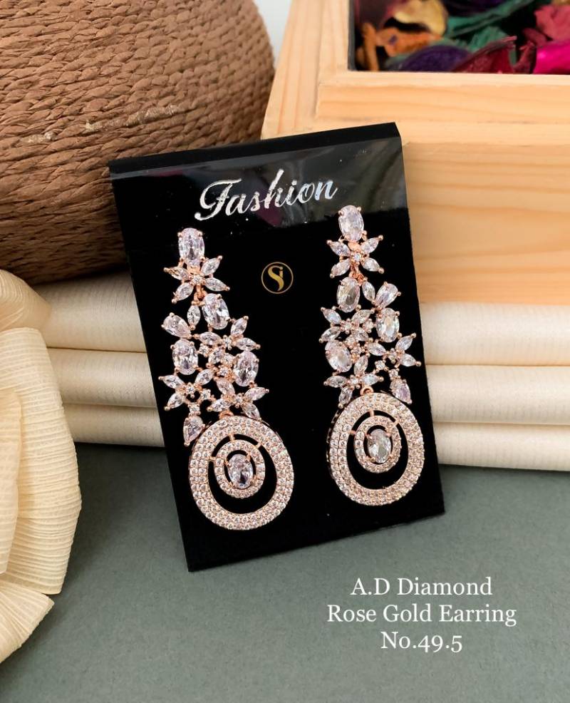 AD Diamond Silver And Rose Gold Earrings 4