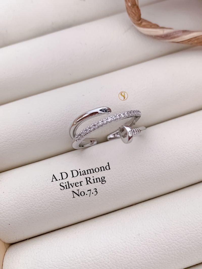 Ad Diamond Silver And Golden Ring 1 Diamond Work Imitation Jewellery