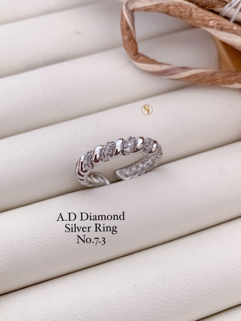 Ad Diamond Silver And Golden Ring 1 Diamond Work Imitation Jewellery