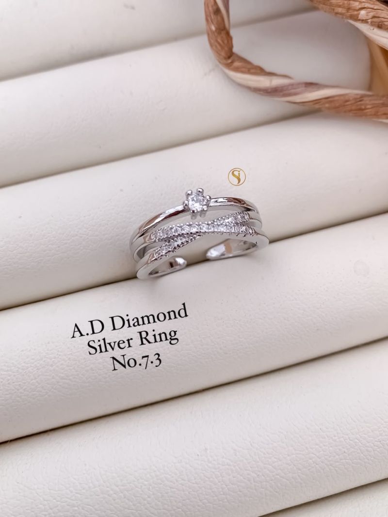 Ad Diamond Silver And Golden Ring 1 Diamond Work Imitation Jewellery