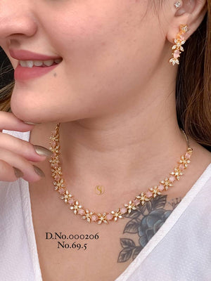AD Diamond Silver And Rose Gold Necklace Set 16