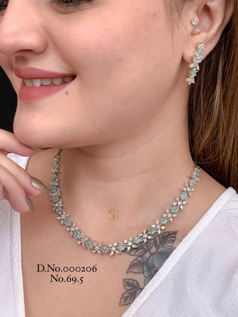 AD Diamond Silver And Rose Gold Necklace Set 16