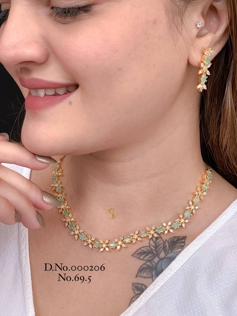 AD Diamond Silver And Rose Gold Necklace Set 16