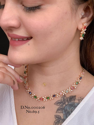 AD Diamond Silver And Rose Gold Necklace Set 16