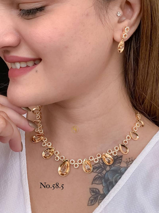 AD Diamond Silver And Rose Gold Necklace Set 17