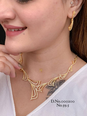 AD Diamond Silver And Rose Gold Necklace Set 17