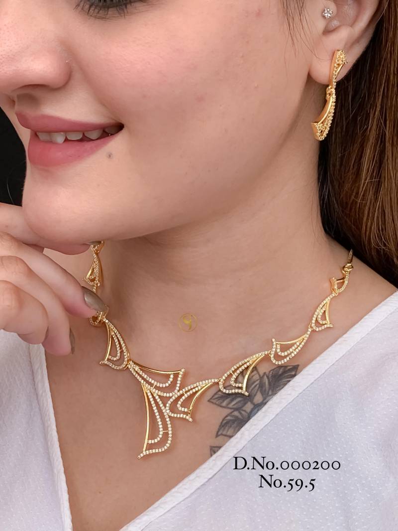 AD Diamond Silver And Rose Gold Necklace Set 17