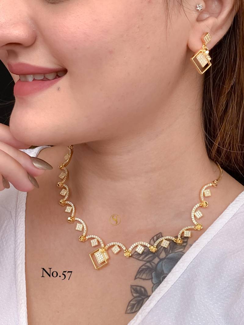 AD Diamond Silver And Rose Gold Necklace Set 17