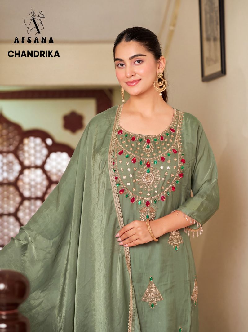Afsana Chandrika Fandy Satin Thread Work Salwar Suit Set