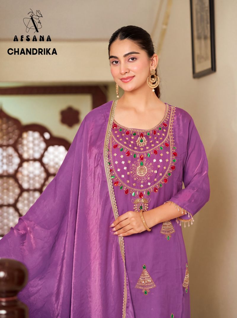 Afsana Chandrika Fandy Satin Thread Work Salwar Suit Set
