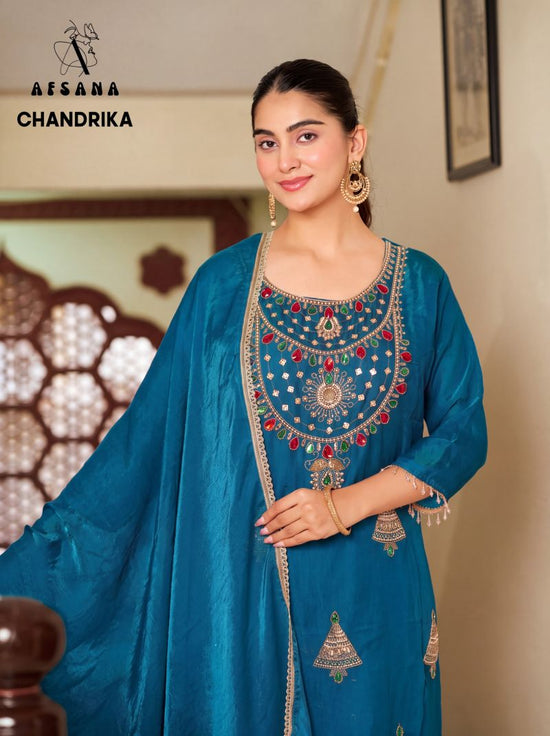 Afsana Chandrika Fandy Satin Thread Work Salwar Suit Set