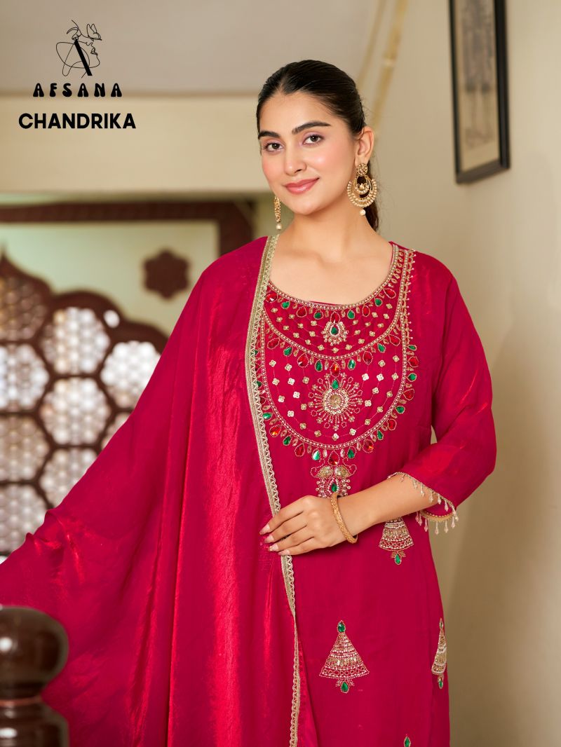 Afsana Chandrika Fandy Satin Thread Work Salwar Suit Set