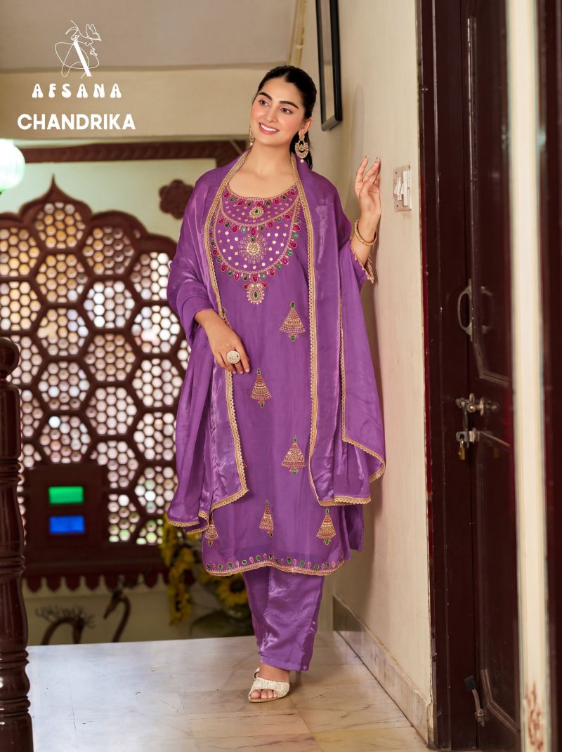 Afsana Chandrika Fandy Satin Thread Work Salwar Suit Set