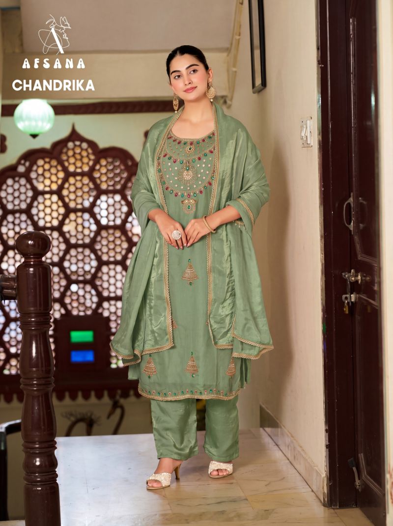 Afsana Chandrika Fandy Satin Thread Work Salwar Suit Set