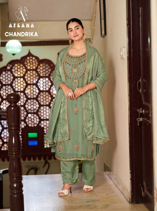 Afsana Chandrika Fandy Satin Thread Work Salwar Suit Set