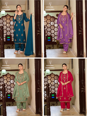 Afsana Chandrika Fandy Satin Thread Work Salwar Suit Set - Amrah Wholesale