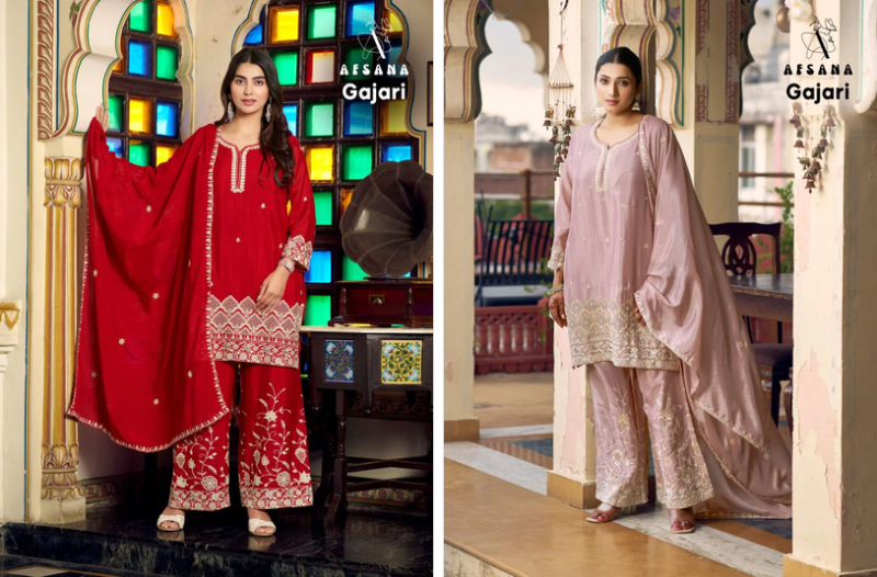 Afsana Gajari Chinon Zardosi Embroidered Salwar Suit Set