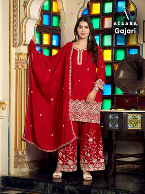 Afsana Gajari Chinon Zardosi Embroidered Salwar Suit Set