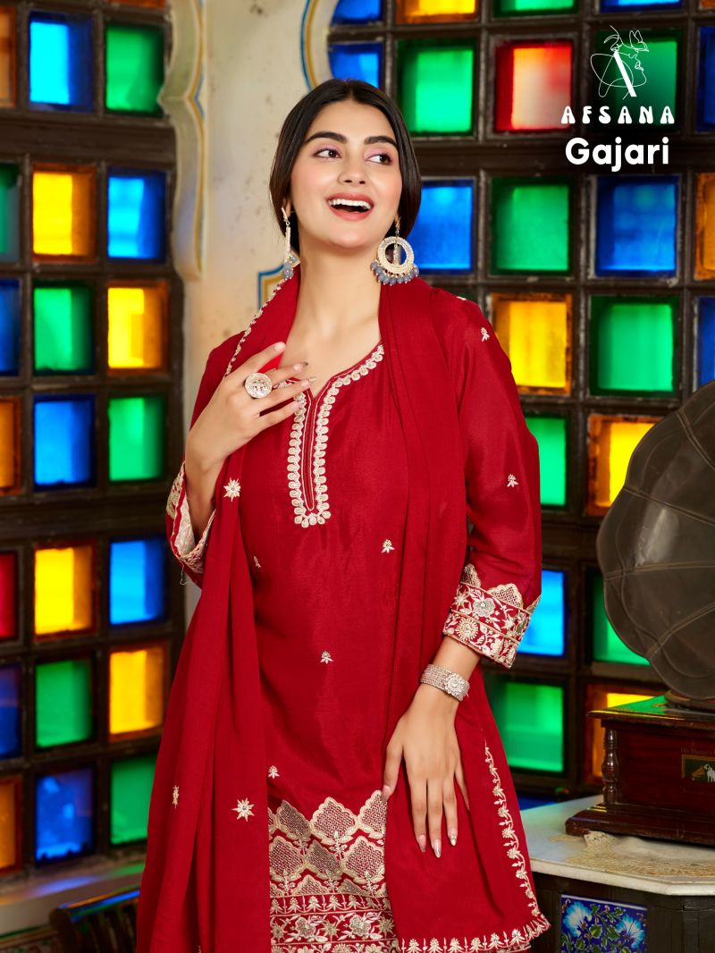 Afsana Gajari Chinon Zardosi Embroidered Salwar Suit Set