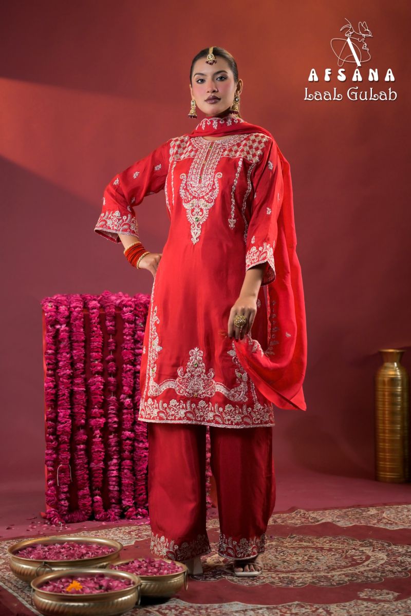 Afsana Afsana Laal Gulab Russian Silk Salwar Suit Set