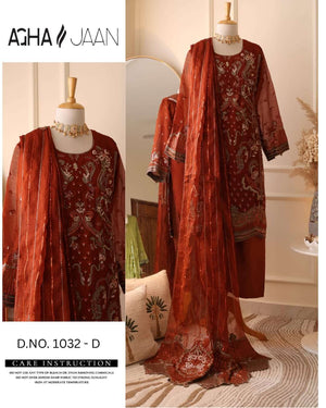 AGHAJAAN 1032 Chiffon Embroidery Hand Work Salwar Suit Set - Amrah Wholesale