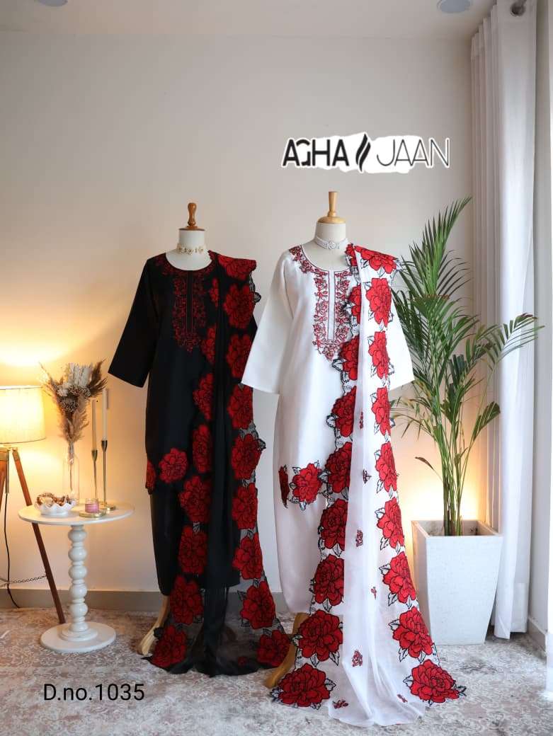 Aghajaan 1035 Organza Embroidered Pakistani Suit Set