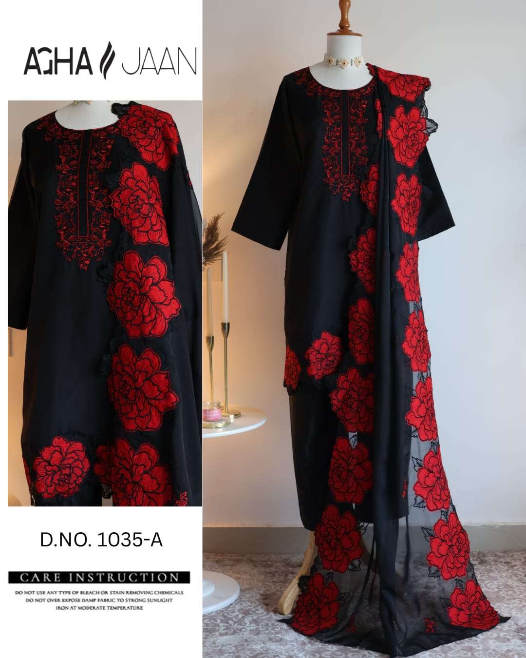 Aghajaan 1035 Organza Embroidered Pakistani Suit Set