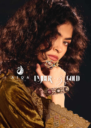 Aiqa Lifestyle Ember And Gold Velvet Dress Material
