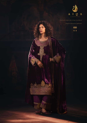 Aiqa Lifestyle Ember And Gold Velvet Dress Material