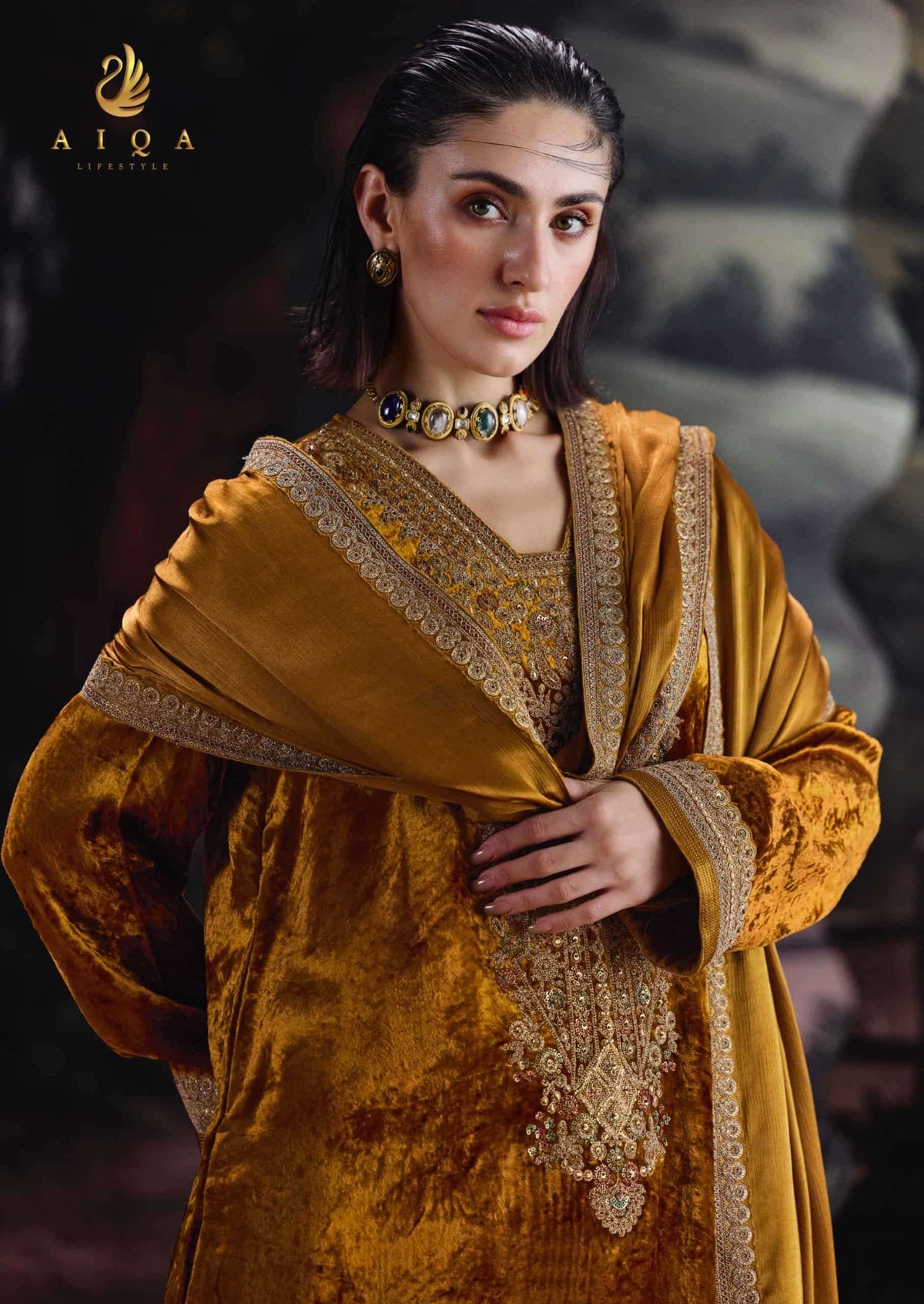Aiqa Lifestyle House Of Grace Viscose Velvet Banarasi Silk Wedding Suit