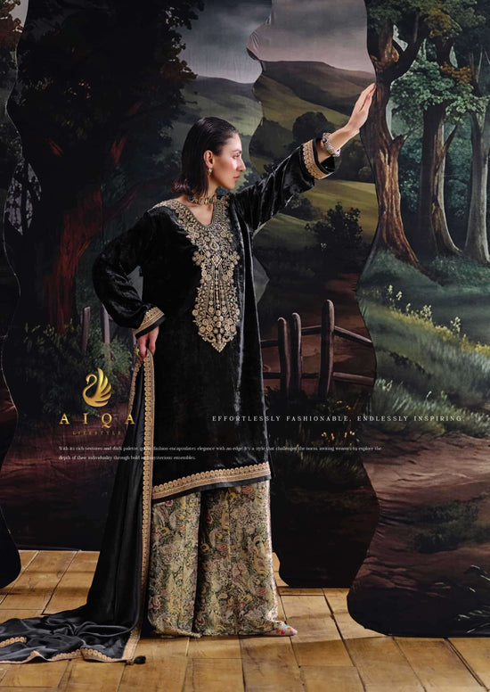 Aiqa Lifestyle House Of Grace Viscose Velvet Banarasi Silk Wedding Suit