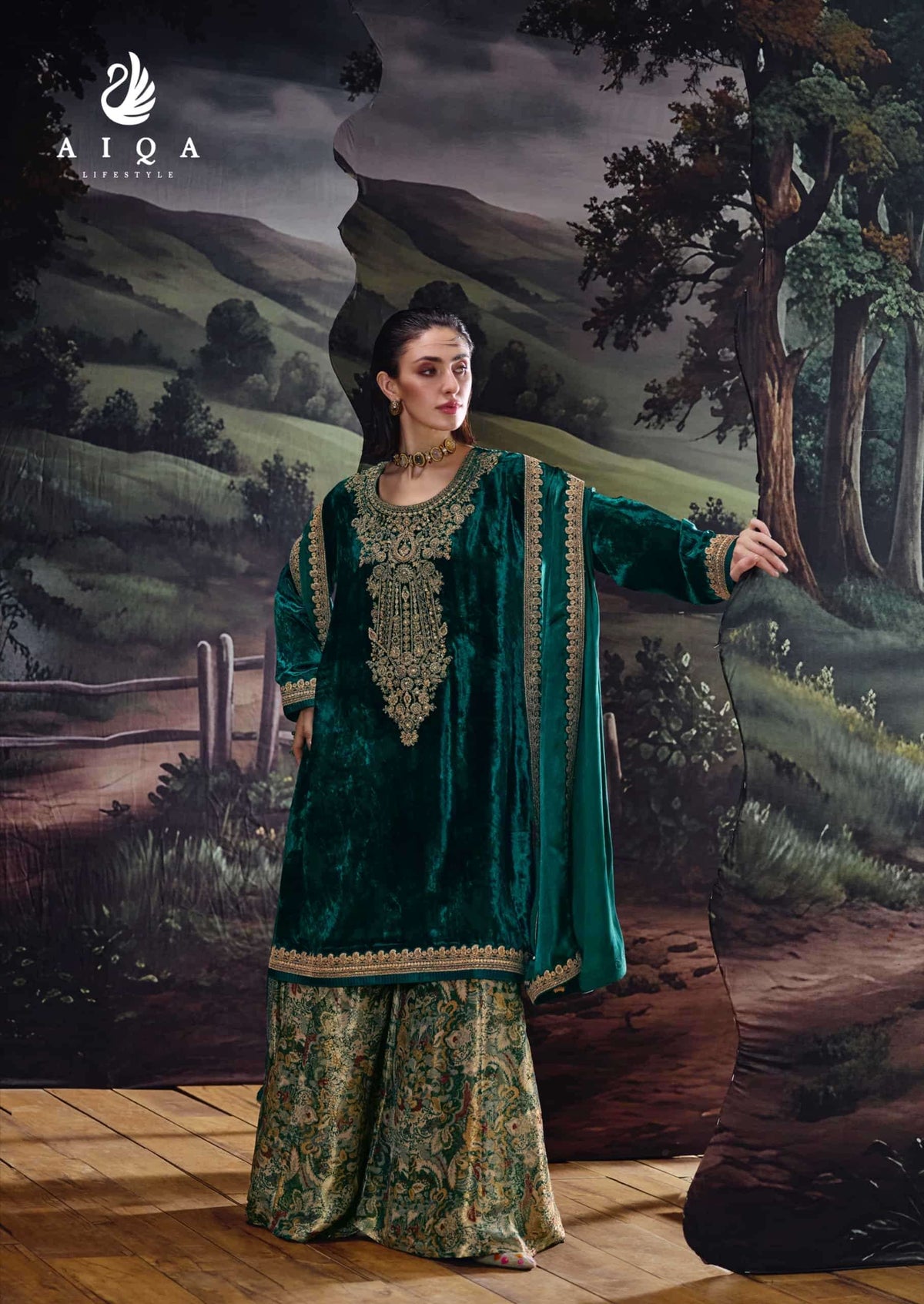 Aiqa Lifestyle House Of Grace Viscose Velvet Banarasi Silk Wedding Suit