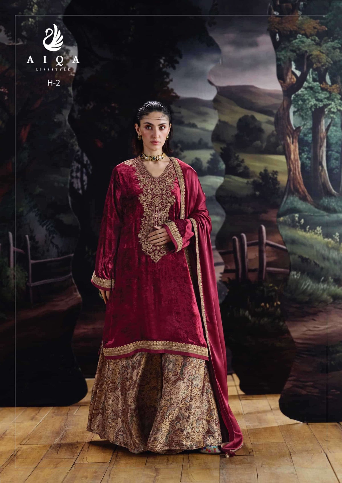 Aiqa Lifestyle House Of Grace Viscose Velvet Banarasi Silk Wedding Suit