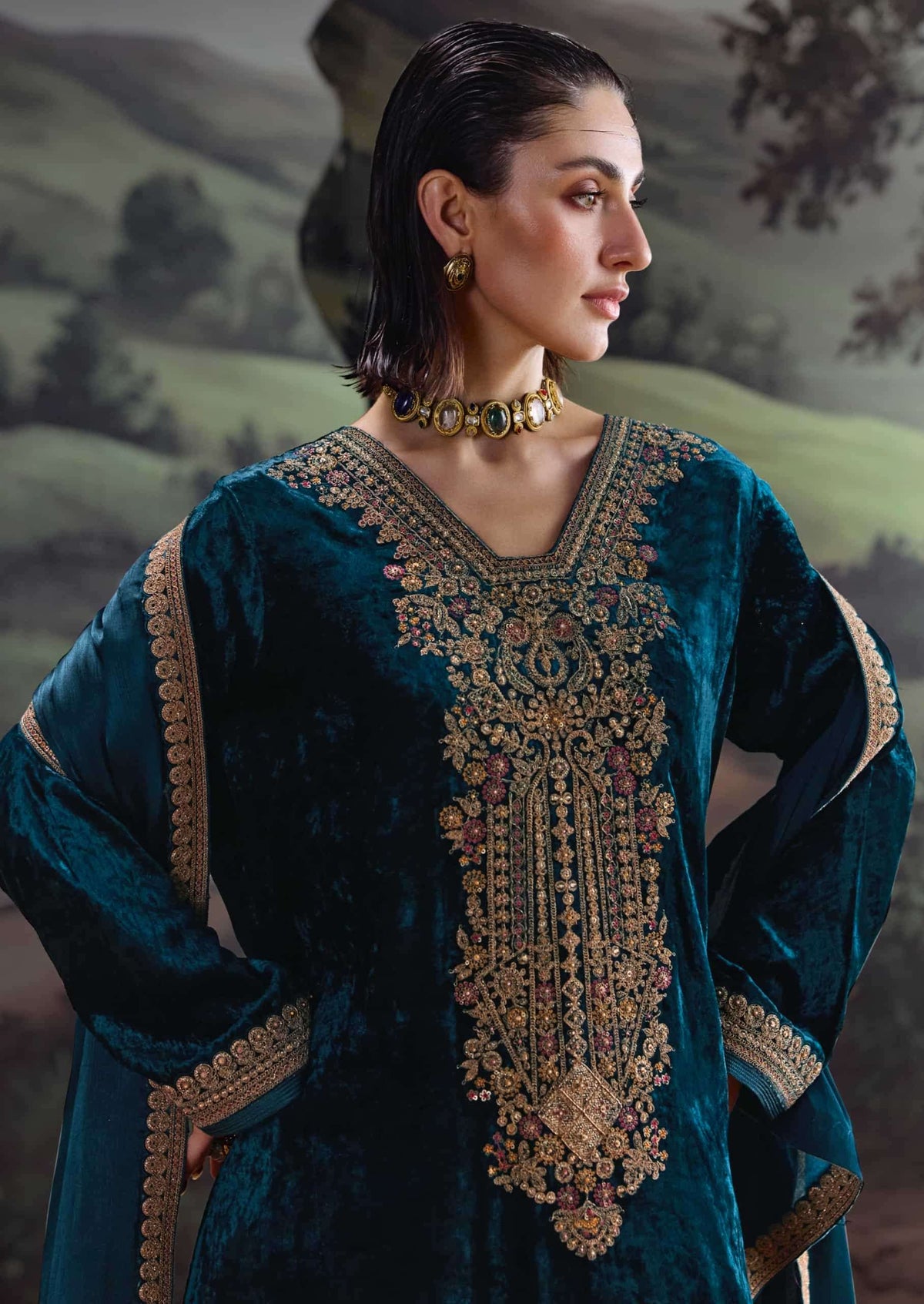 Aiqa Lifestyle House Of Grace Viscose Velvet Banarasi Silk Wedding Suit