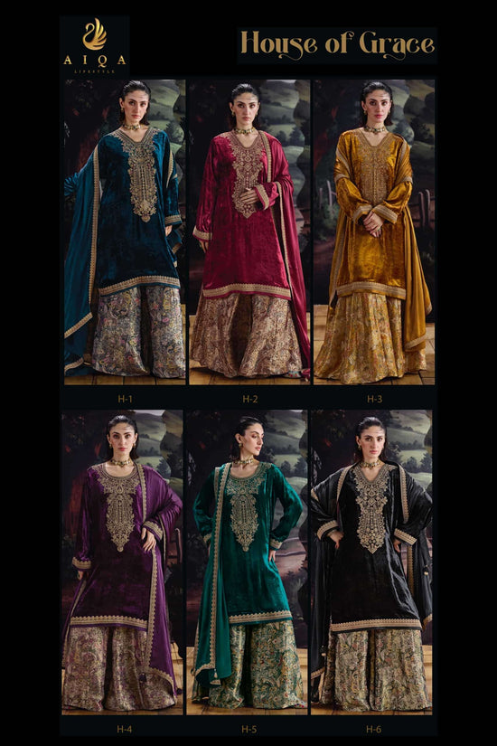 Aiqa Lifestyle House Of Grace Viscose Velvet Banarasi Silk Wedding Suit