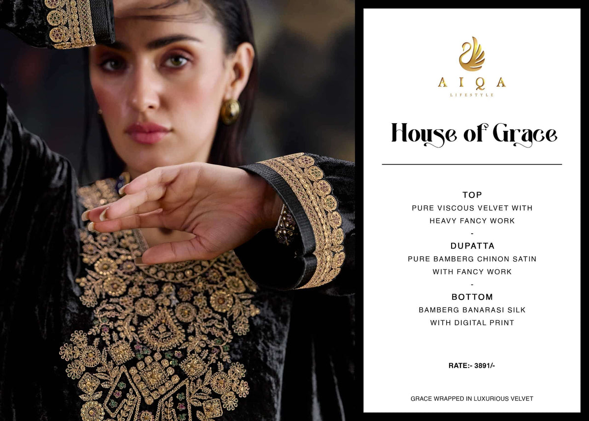 Aiqa Lifestyle House Of Grace Viscose Velvet Banarasi Silk Wedding Suit