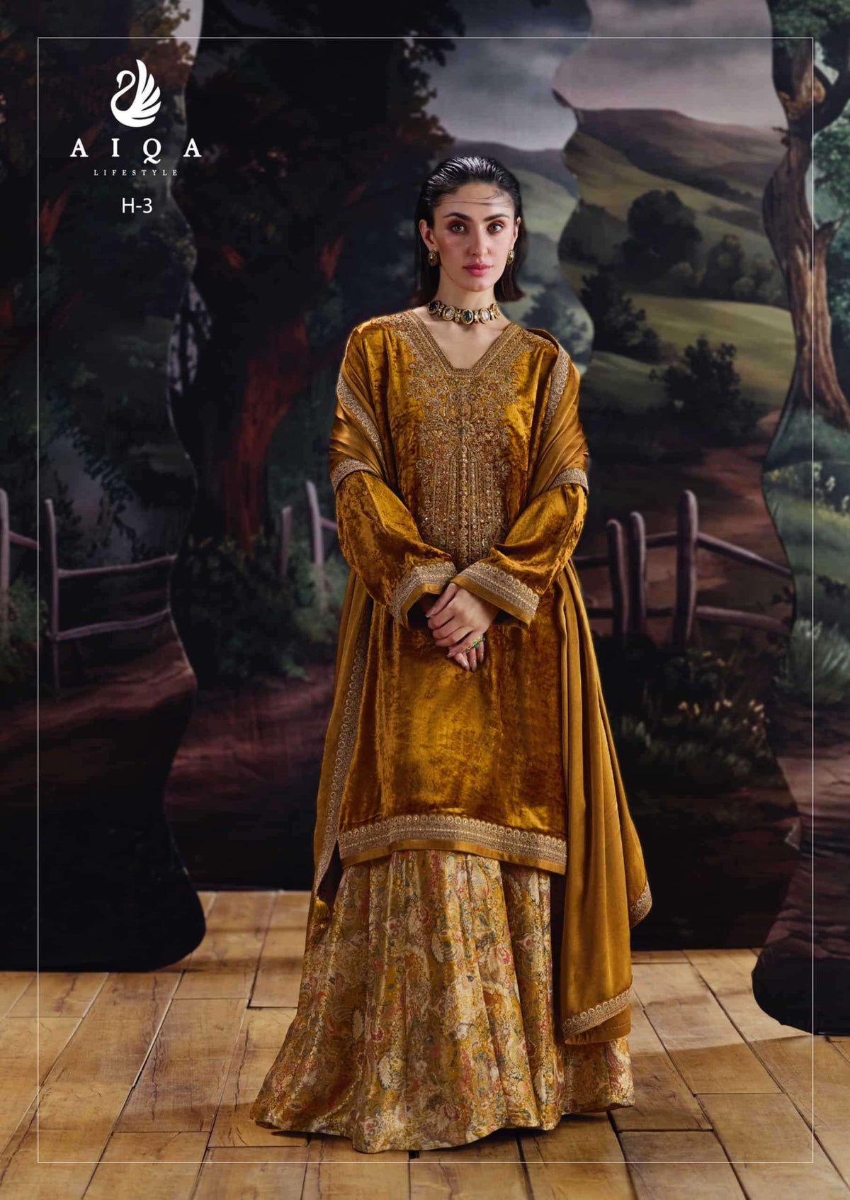 Aiqa Lifestyle House Of Grace Viscose Velvet Banarasi Silk Wedding Suit