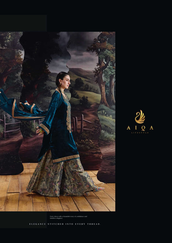 Aiqa Lifestyle House Of Grace Viscose Velvet Banarasi Silk Wedding Suit