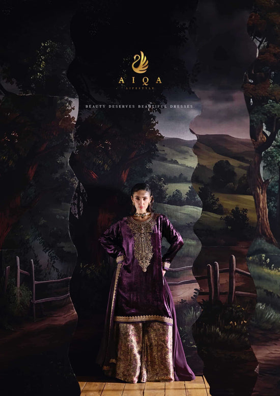 Aiqa Lifestyle House Of Grace Viscose Velvet Banarasi Silk Wedding Suit