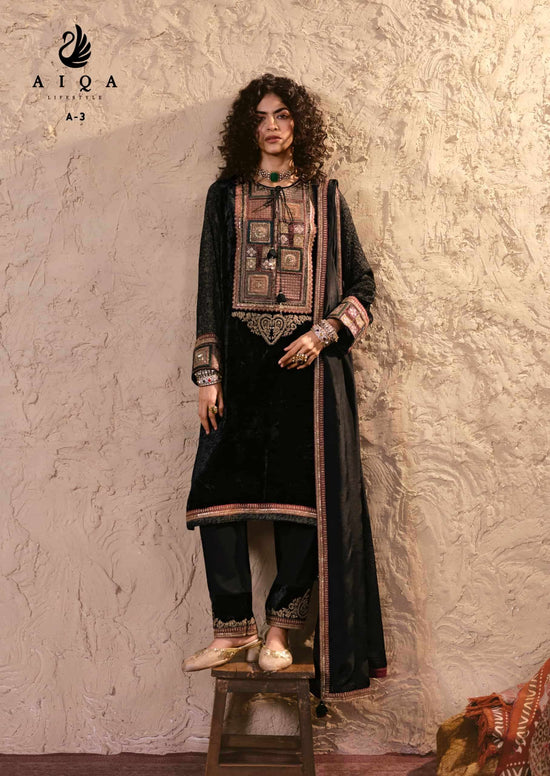 Aiqa Lifestyle Nooren Viscose Velvet Bemberg Tabby Silk Designer Suit