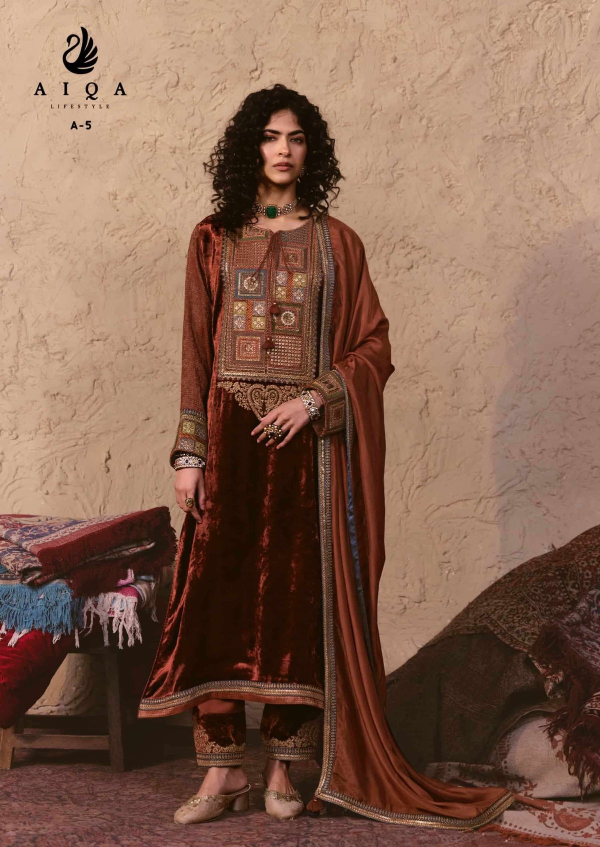 Aiqa Lifestyle Nooren Viscose Velvet Bemberg Tabby Silk Designer Suit