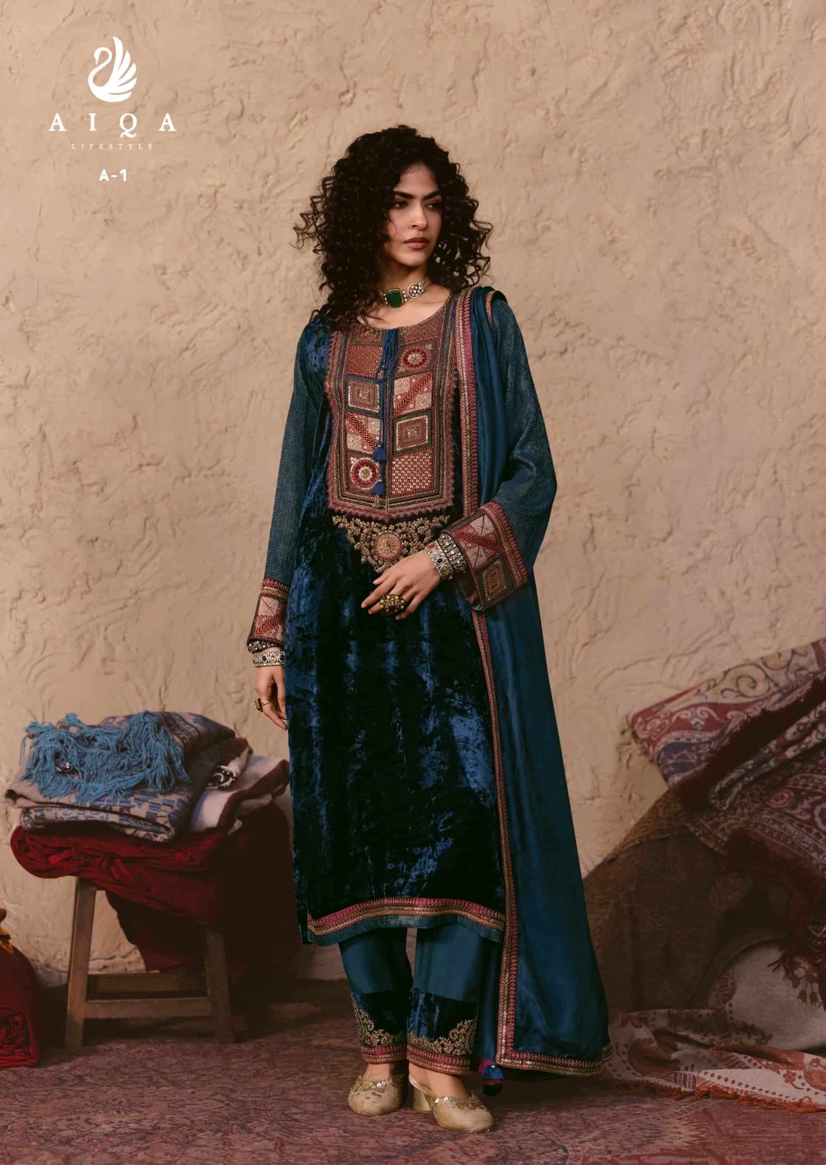 Aiqa Lifestyle Nooren Viscose Velvet Bemberg Tabby Silk Designer Suit