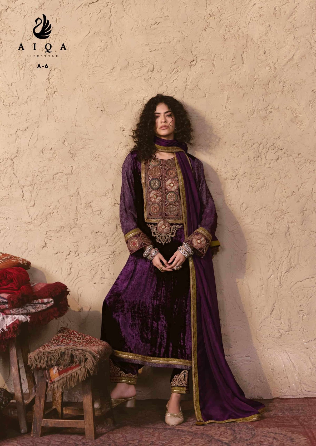 Aiqa Lifestyle Nooren Viscose Velvet Bemberg Tabby Silk Designer Suit