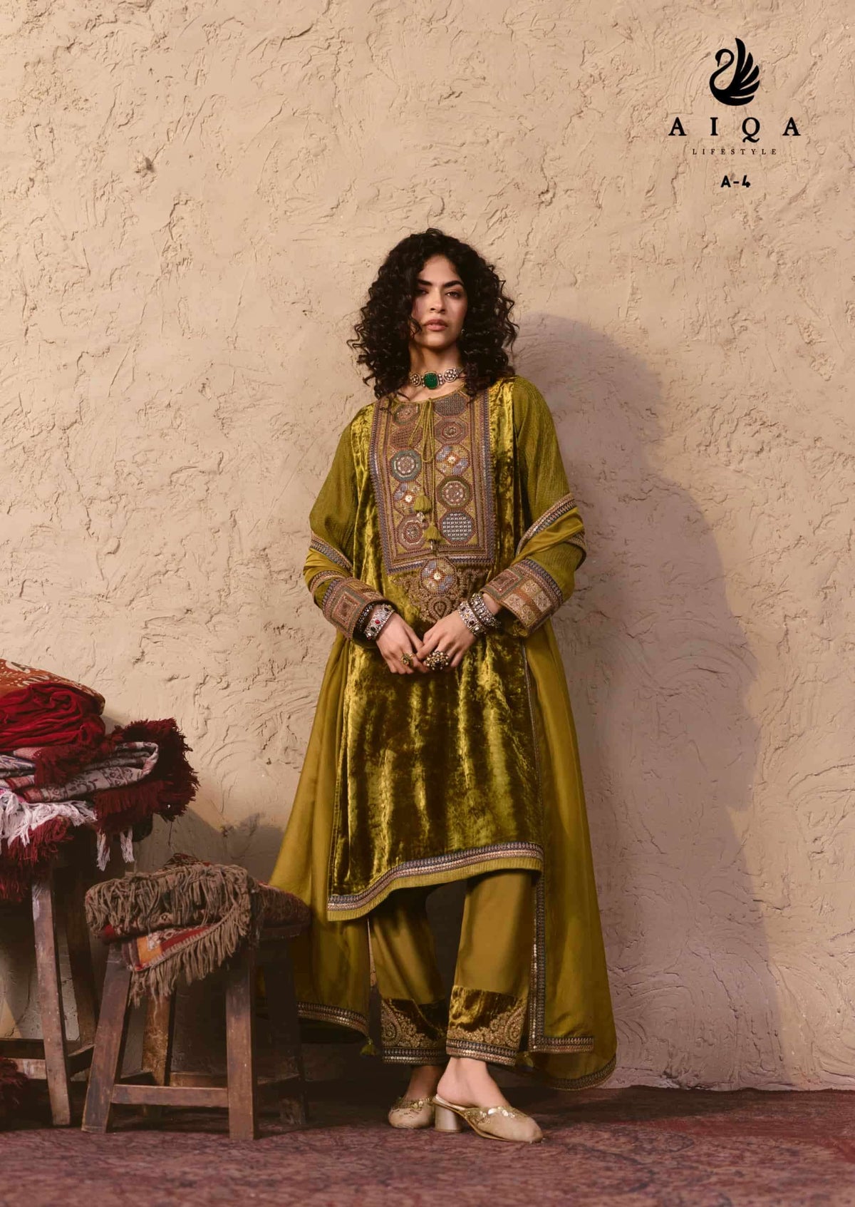 Aiqa Lifestyle Nooren Viscose Velvet Bemberg Tabby Silk Designer Suit