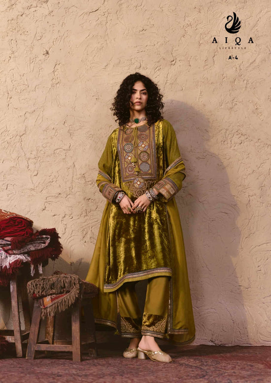 Aiqa Lifestyle Nooren Viscose Velvet Bemberg Tabby Silk Designer Suit